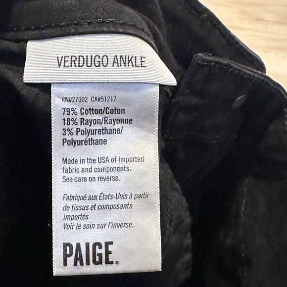PAIGE Women 25 Jeans Verdugo Ankle Stretch Denim Pants Slim Black - Picture 5 of 10